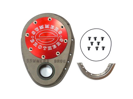 Timing chain cover with adaptor disc for small-block Chevrolet